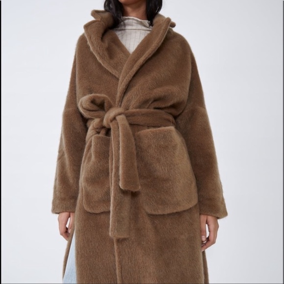 Zara Faux Fur Belted Side Slit Trench NWOT XL - Picture 4 of 16